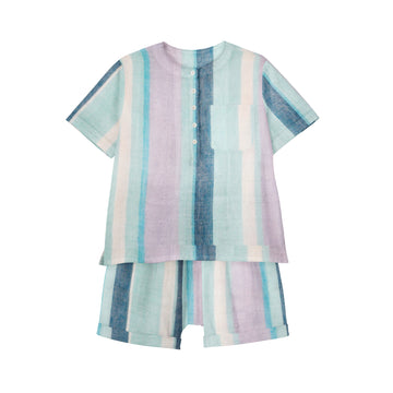 'Blue & Purple Stripe' Organic Pajama Short Set