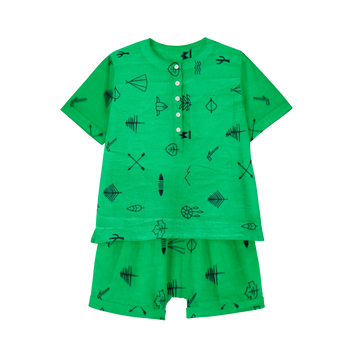 'Green Line Drawing' Organic Pajama Short Set