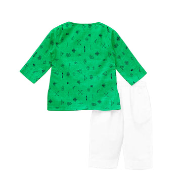 'Green Line Drawing' Organic Pajama Kurta Set