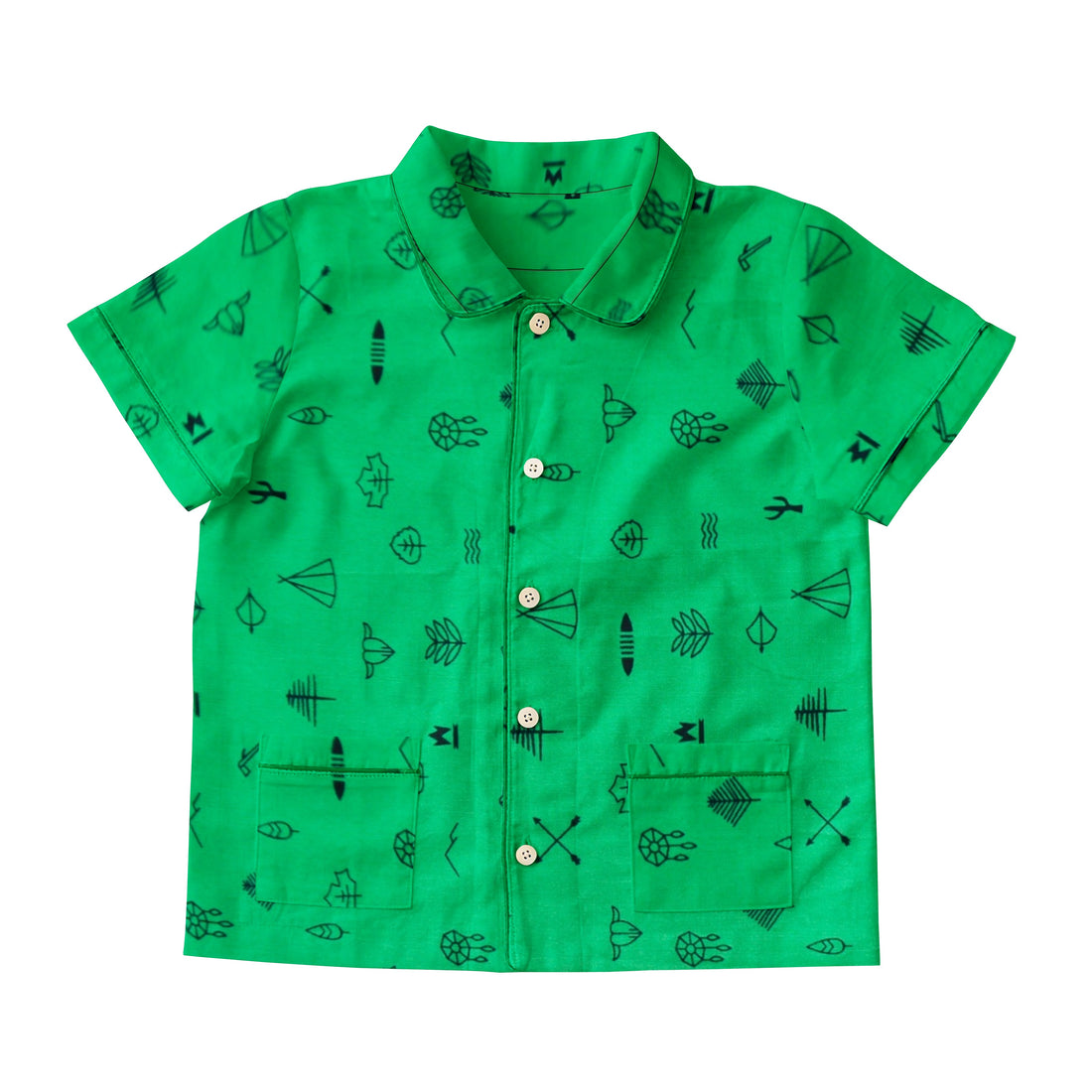 'Green Line Drawing' Organic Collared Pajama Set