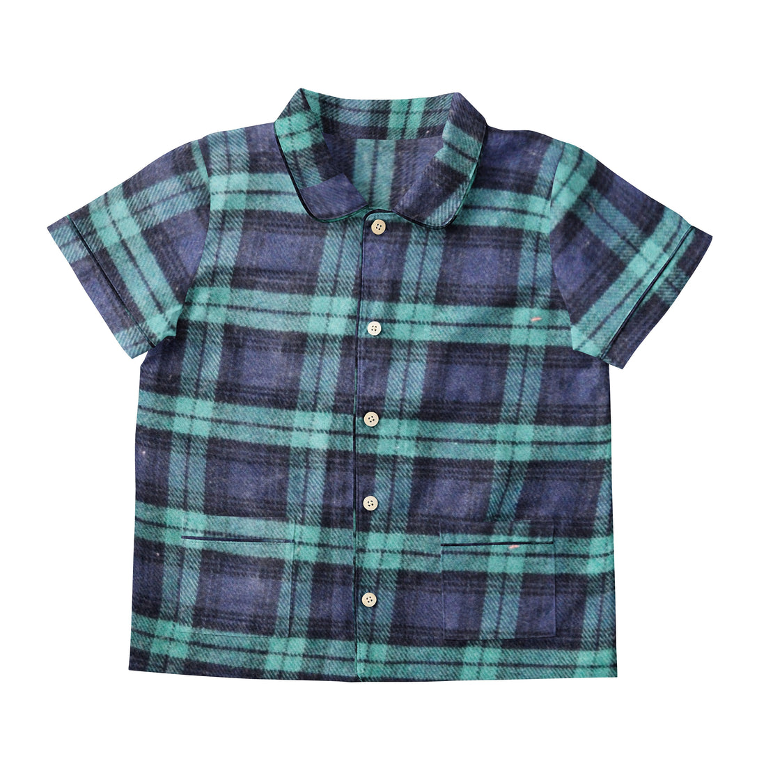 'Green and Navy Blue Checks' Organic Collared Pajama Set