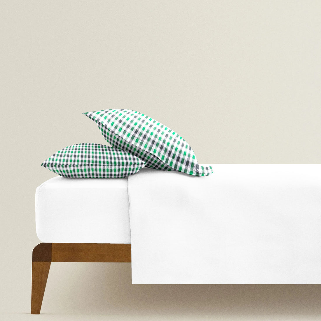 ‘Green and Black Checks' Organic Junior Pillow Cover