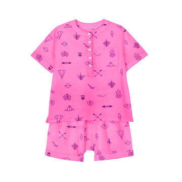 'Pink Line Drawing' Organic Pajama Short Set