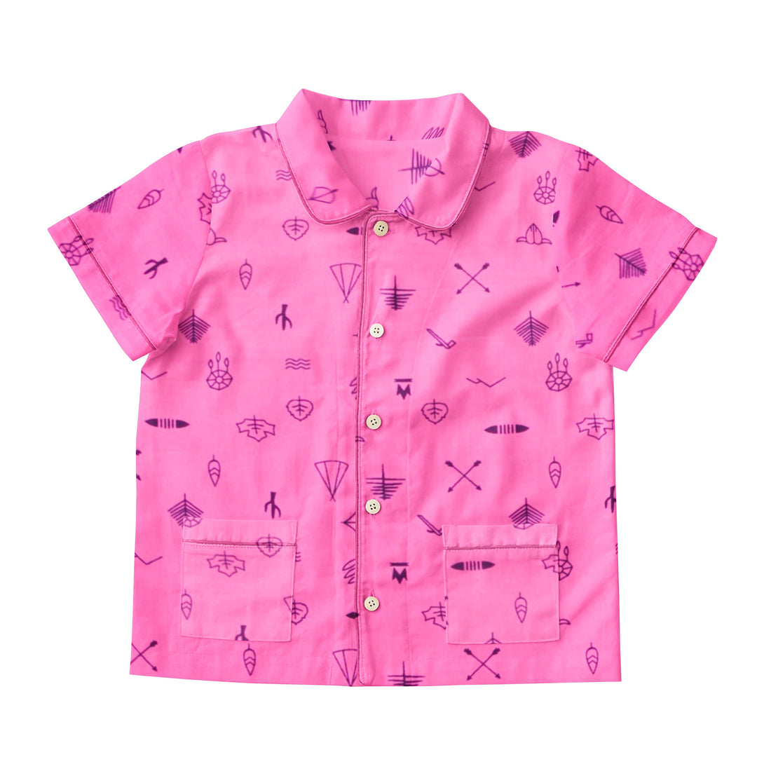 'Pink Line Drawing' Organic Collared Pajama Set