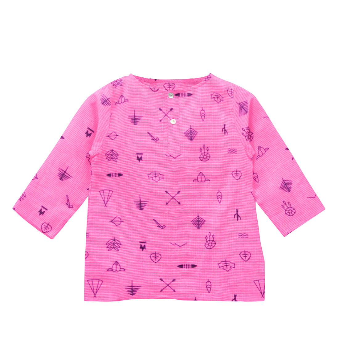 'Pink Line Drawing' Organic Pajama Kurta Set