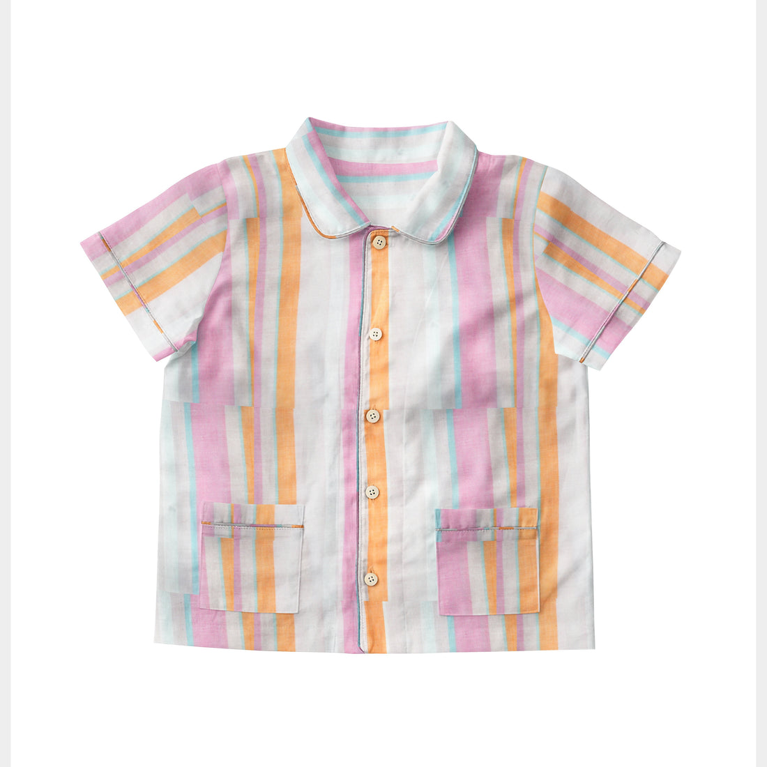 'Pink and Orange Stripe' Organic Collared Pajama Set