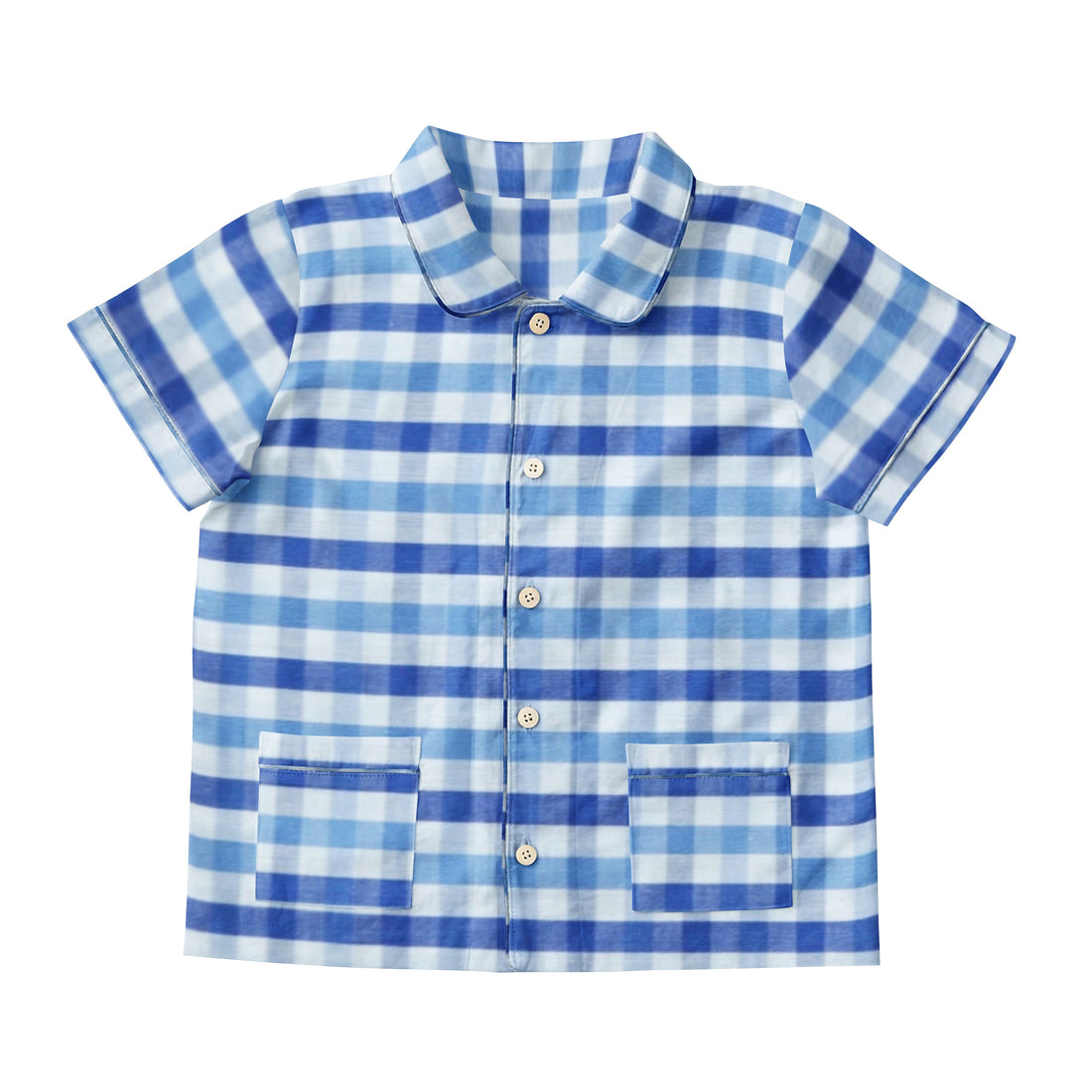 'Shaded Blue Checks' Organic Collared Pajama Set