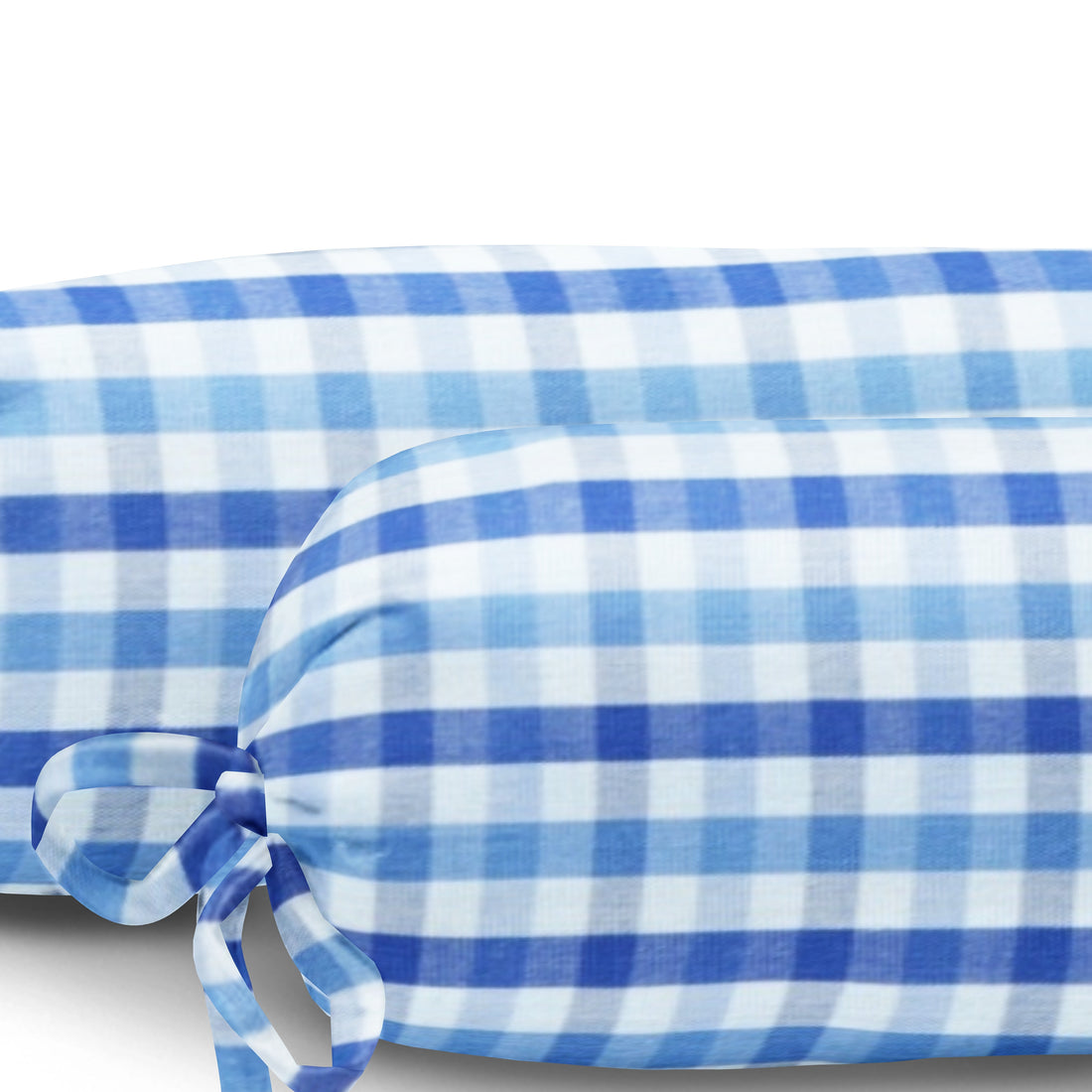 ‘Shaded Blue Checks’ Organic Baby Bolster Cover