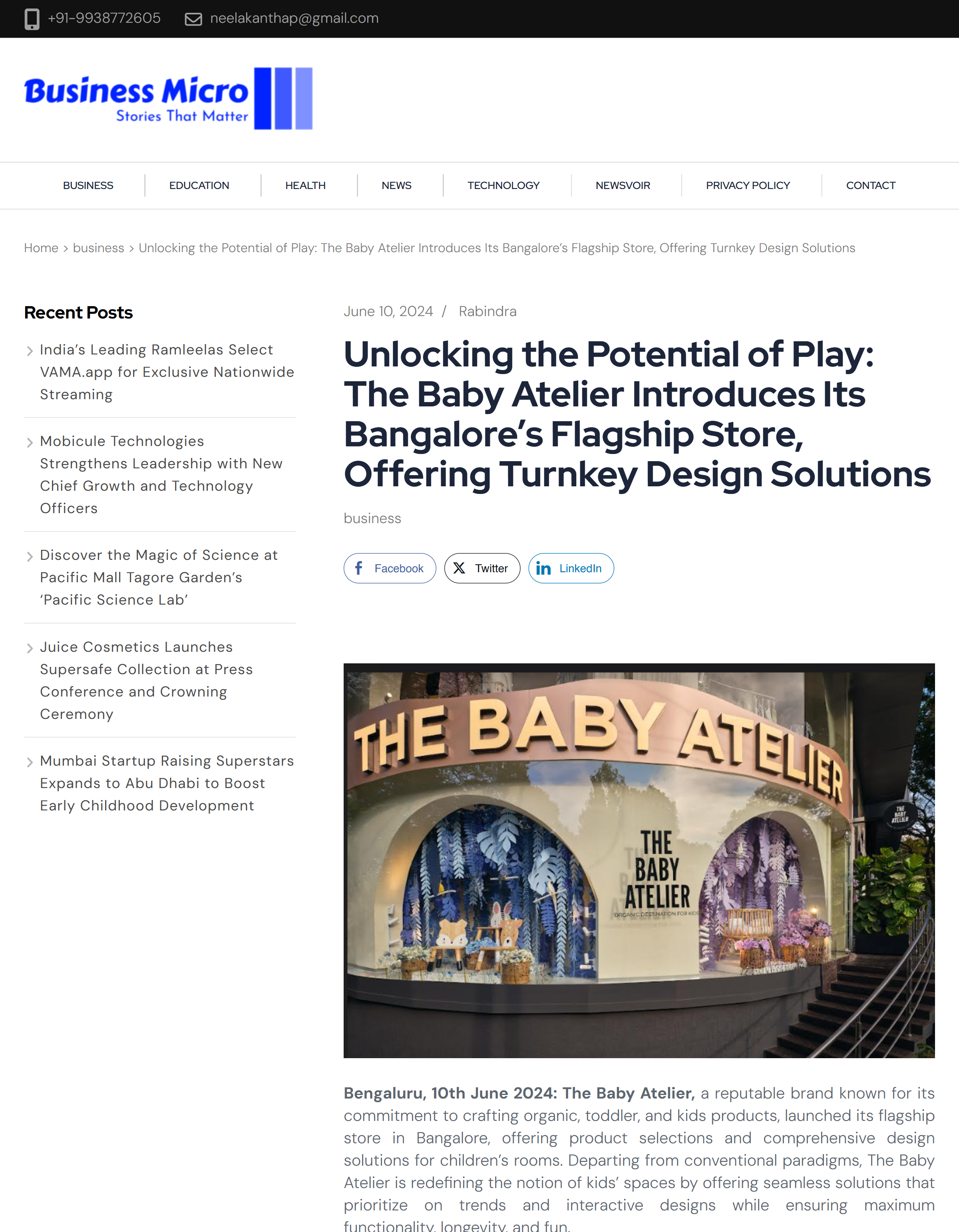 Unlocking the Potential of Play: The Baby Atelier Introduces Its Bangalore’s Flagship Store, Offering Turnkey Design Solutions