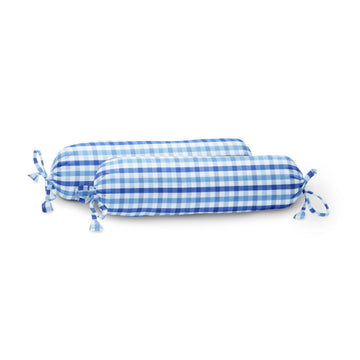 ‘Shaded Blue Checks’ Organic Baby Bolster Cover